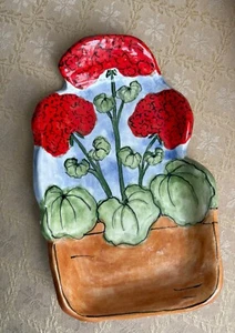 Vintage Lori Ellyn Signed Art Plate Flowers Trinket Dish Red Poppies 7” - Picture 1 of 5