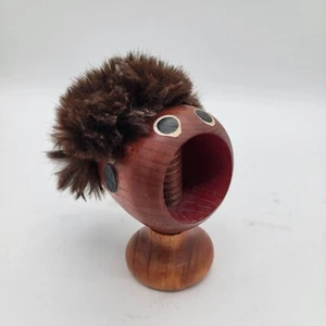 Vintage Nut Cracker Man Fuzzy Hair Teak MCM Conversation Piece Sculpture - Picture 1 of 3