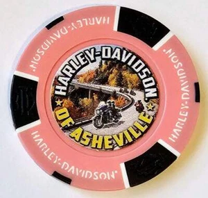 HARLEY-DAVIDSON OF ASHEVILLE (NC) Full Color Pink/Black Poker Chip - Picture 1 of 2