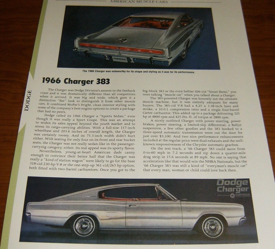 1966 Dodge Charger 383 Specs Info Photo 66 Mopar 318 - Image 1 of 1