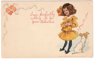 c1903 Buster serie marrone ~ ragazza tiene il cuore ~ R.F. Cartolina fumetto Outcault / Tuck - Foto 1 di 2
