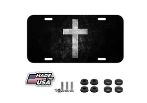 Jesus Cross Vehicle License Plate Front Auto Tag Plate Christian Peace B&W NEW! - Picture 1 of 4