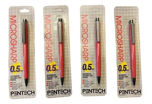 4 Lápices Mecánicos Pentech Microsharp .5mm De Colección Nuevo Antiguo Stock Rojo Hecho en Japón - Imagen 1 de 12