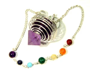 ABERW Natürliche Brasilianische Amethyst Kugel Scrying Pendel mit Chakra Perlen 1959C - Bild 1 von 3