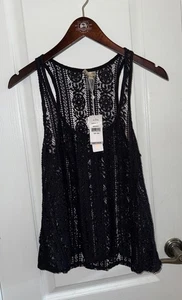 PilyQ Midnight Gold Black Lace Tank Top Swimsuit Cover-up Women's XS S Nwt - Picture 1 of 8