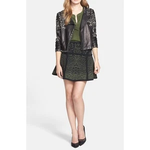 Diane von Furstenberg Knit Designer Short Black & Green Mini Skirt Size M NWT - Picture 1 of 8