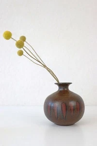Vintage MCM Braun Erdton Glasur Steinzeug Unkraut Topf Vase - 4" OMC Japan - Bild 1 von 5