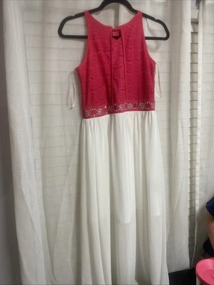 Vestido largo rojo y blanco Amy’s Closet para niñas talla 16 Foto 1 de 3