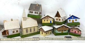 Kirche Häuser Modelleisenbahn Holz Spur H0/TT Spielzeug Alt Konvolut /P15.7/15 - Bild 1 von 8