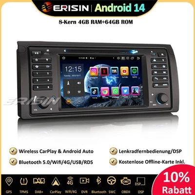 64GB Android 14 Autoradio GPS Navi für BMW X5 E53 DAB+ CarPlay BT5.0 SWC RDS DSP - Bild 1 von 4