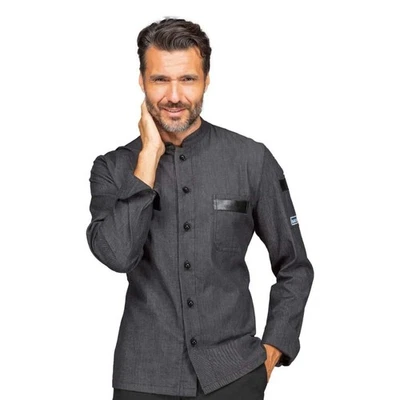 Giacca Cuoco Unisex Koen Light Black Jeans a Manica Lunga - ISACCO - Pizzaiolo - Immagine 1 di 3