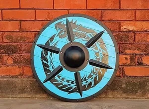 24'' Medieval Battle Worn Viking Wooden Cosplay Handmade Round Shield LARP Armor - Picture 1 of 4