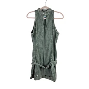 COLLUSION womens sz 6 gray denim sleeveless zip up belted drop waist mini dress - Picture 1 of 5