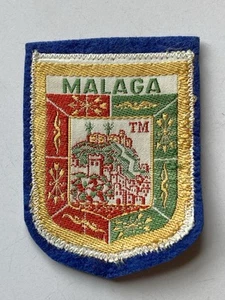 Vintage Málaga Spain Patch Green Red Gold Embroidery Blue Felt - Picture 1 of 4