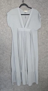 Leallo Maxi Dress Womens Small Tiered Short Cap Sleeve V-Neck Gray Blue New*** - Picture 1 of 13