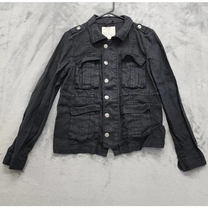 Free People Jacket Womens 2 Black Lenin Sip Snap Front Utility Cargo Lightweight - Picture 1 of 8