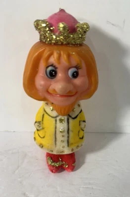 Vintage  Rubber Face Flocked Weirdo ornament Elf King Kitschy READ - Image 1 of 4
