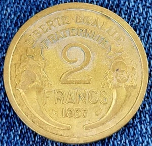 France 2 Francs 1937 Aluminum-Bronze KM#886 Nice Condition - Picture 1 of 2