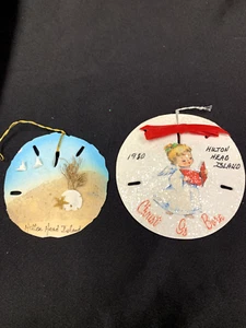 Vintage Hilton Head Island souvenir sabbia dollaro albero di Natale ornamento set - Foto 1 di 10