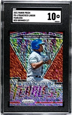 2021 Panini Prizm FR-6 Francisco Lindor Fearless RED SHIMMER SGC 10 GEM (3/7) - Image 1 of 2