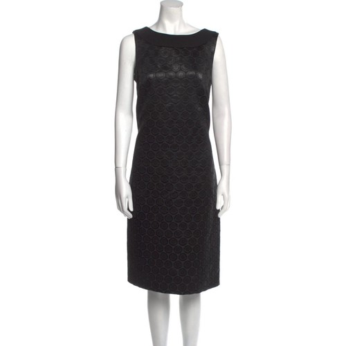 Abito Tory Burch Brylyn nero metallizzato testurizzato stampa cerchio cocktail linea A 0