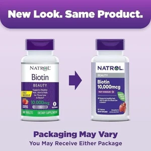 Natrol, Biotina, Disolución Rápida, Fresa, 10.000 mcg, 60 Comprimidos - Imagen 1 de 3