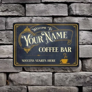 Letrero o calcomanía de metal de café vintage azul café antiguo personalizado Sucess Starts Here - Imagen 1 de 8