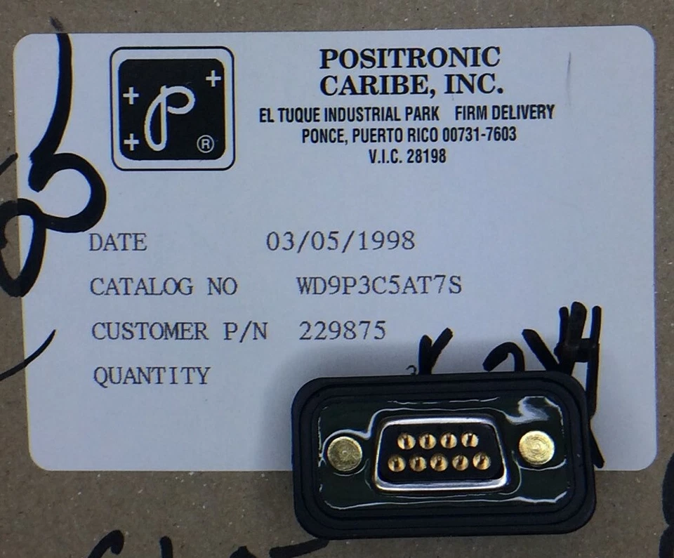 WD9P3C5AT7S Positronic Conn D-Subminiature PIN 9 POS 2.74mm Solder ST 2 PIECES - Image 1 of 1