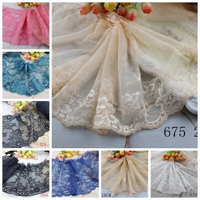 Delicate 1 yard lace trim Elastic/Spandex Soft Flower Floral lace trim Sewing 22 - Image 1 of 4