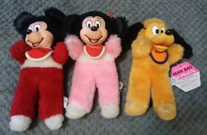 Disney Vtg 1973 Baby Mickey, Minnie & Pluto 9" Bean Bag Soft Plush Toy Lot of 3 - Picture 1 of 12