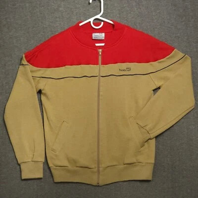 Vtg 70s 80s Track & Court Jacket Mens Medium Tennis Running Track Suit Red Tan - Image 1 of 4