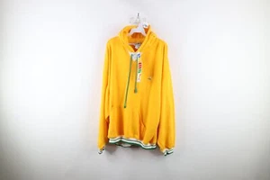 Deadstock Vintage 90s Puma Mens XL Spell Out Striped Hoodie Sweatshirt Yellow - Picture 1 of 12