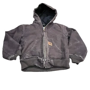 Vintage Carhartt Jacket Kids Youth S 6/7 Brown Hooded Lined YYJ130 DKB - Picture 1 of 13