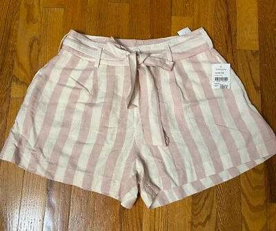 NUEVO CON ETIQUETAS RAILS KATY Pantalones Cortos Rosa Pétalo Blanco Rayas Cinturón Corbata Talla M Foto 1 de 4
