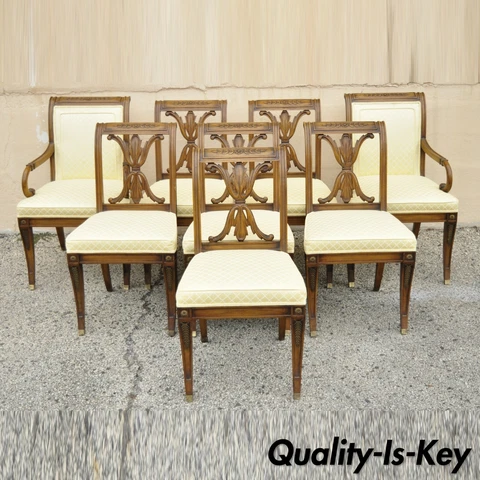Karges French Neoclassical Style Saber Leg Dining Chairs - Set of 8 Cover