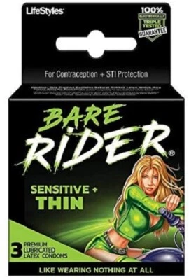 Lifestyles Rider Male Condoms Rough, Hot, Bare, Mega,Wet Lubricated Latex 3 Pack - Image 1 of 4