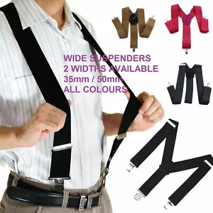 Extra Wide Unisex Suspenders 35mm / 50mm Adjustable Clip On Strong Mens Braces - Picture 1 of 90