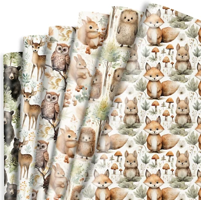 Woodland 婴儿淋浴包装纸 6 款动物礼品包装折叠平 — 第 1/4 张图片