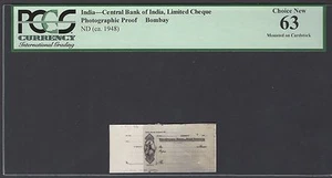 India , Bombay Limited Cheque 19**(1948) Photograph Proof  Uncirculated  - Picture 1 of 2