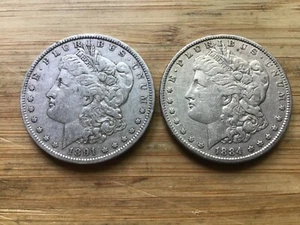 US Morgan Silver Dollars 2 coins VG Details Pre 1904 Lot E - Picture 1 of 2