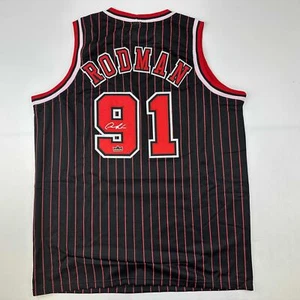 Facsimile Autographed Dennis Rodman Chicago Black Pinstripe Reprint Jersey XL - Picture 1 of 4