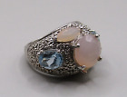 Sterling Silver Ethiopian Opal Blue Topaz Diamond Accent  Cocktail Ring Sz 7
