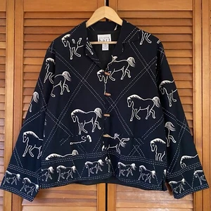 Vintage Karen Heart Jacket Size Medium Equestrian Western Horses Button Up Black - Picture 1 of 9