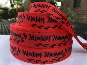 By The Yard 7/8 Inch Harry Potter Red Mischief Managed Grosgrain Ribbon Lisa