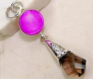 Natural 6CT Smoky Topaz & Pearl 925 Solid Sterling Silver Pendant @14-8 - Picture 1 of 1