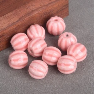 5pcs Pumpkin Shape 12mm~13mm Handmade Glazed Ceramic Porcelain Loose Beads Lot - Picture 1 of 29