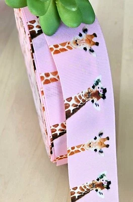 Cinta de grosgrain jirafa rosa 5/8, 7/8 y 1,5 (1 año) cinta de baby shower selva Foto 1 de 2