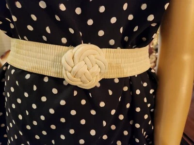 Cinturón elástico crema marfil vintage años 80 nudo hebilla cinturón ceñido talla L se adapta a 34-44" Foto 1 de 4