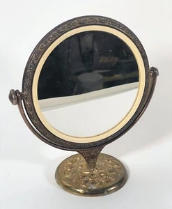 Vtg International Silver Company Gold Plated Vanity Tabletop Mirror Round 8.5" - Picture 1 of 10