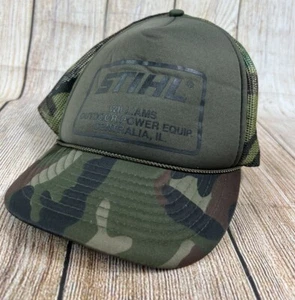 Vintage 90s Stihl Illinois Chainsaw Camo Snapback Mesh Hat One Size Adult - Picture 1 of 7
